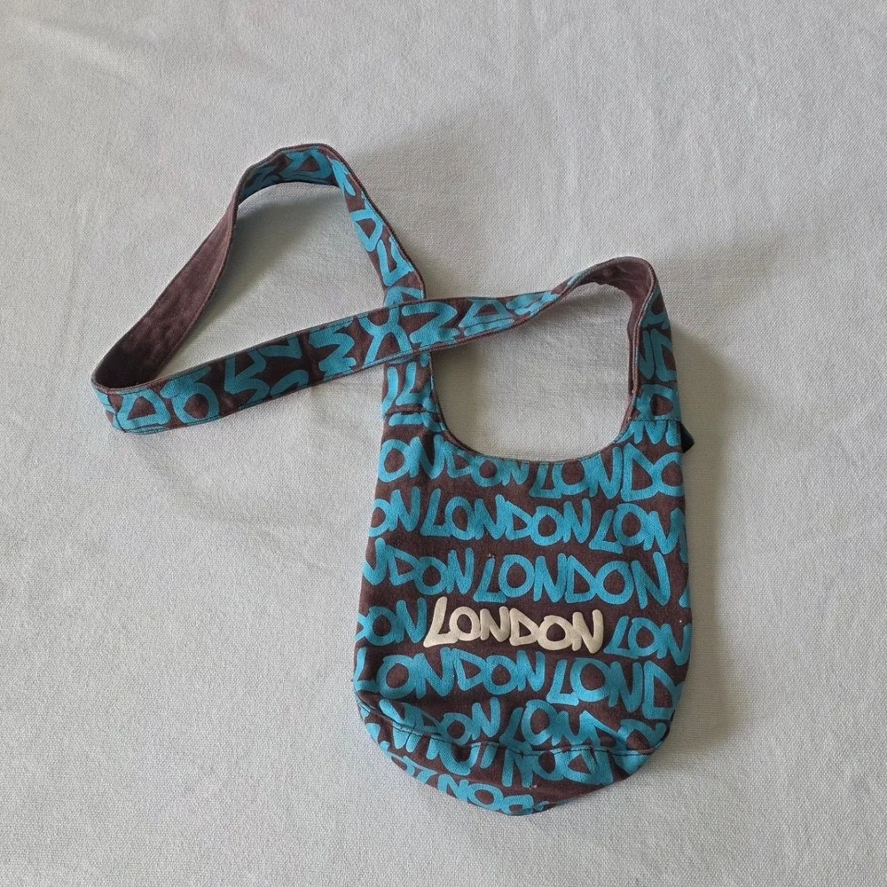 Robin Ruth Hobo London Graphics Small Bucket Bag Shoulder Purse Brown Turquoise